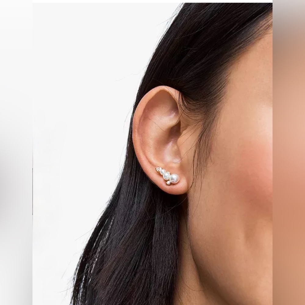 Kate Spade Pearl and Crystal Gold Tone Climber Earrings - Picture 3 of 4